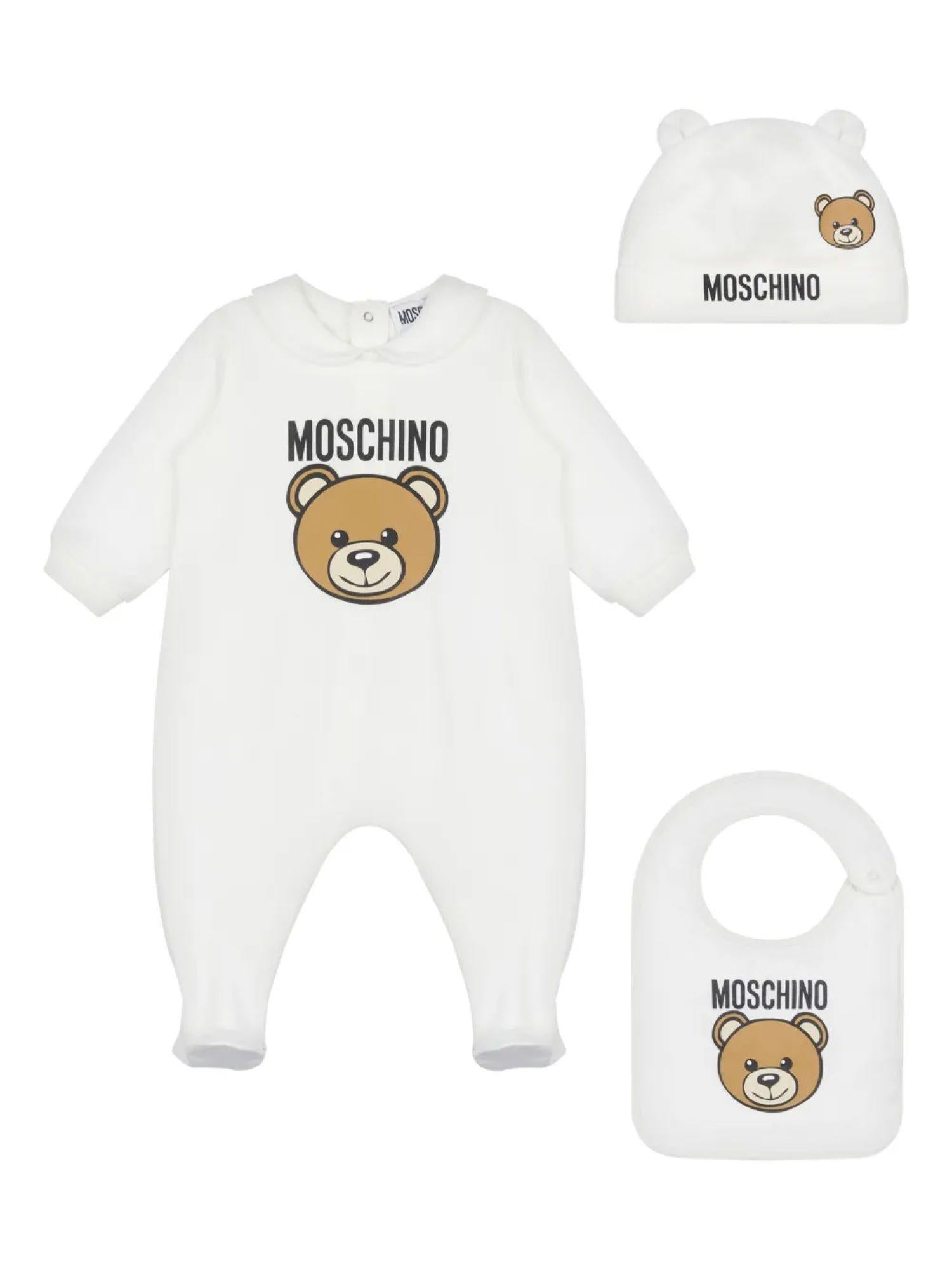 Moschino tutina con cappello e bavetta stampa orsetto Toy panna MUY085-LCA19 10063 MOSCHINO 