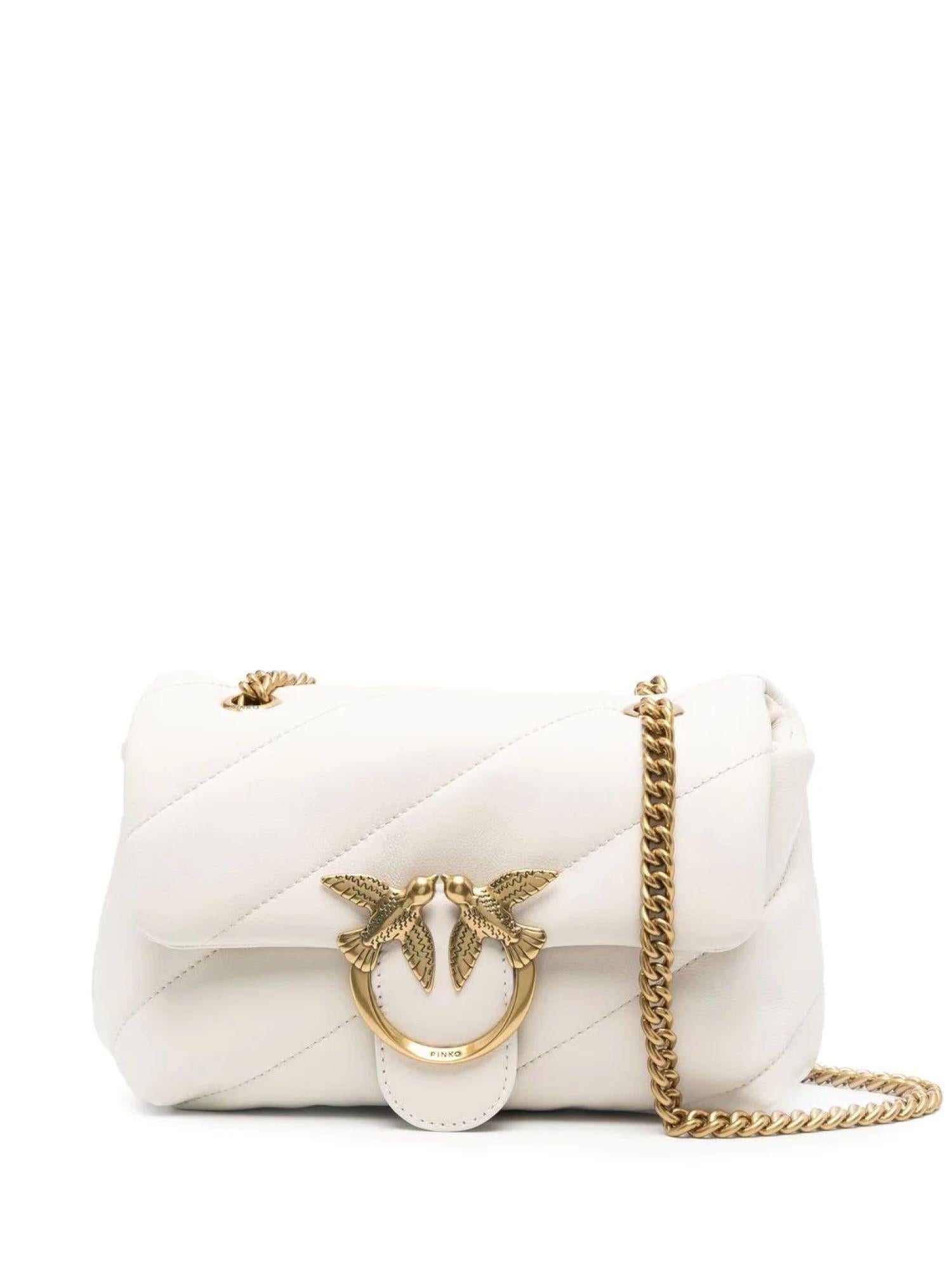 Pinko borsa a spalla Love Bag Mini Puff in pelle trapuntata bianco oro 100039-A0F2 Z14Q PINKO 