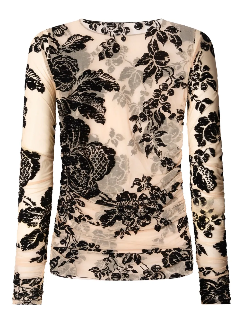 Pinko top Puzzle in tulle floreale flock beige nero 105601-A2QD NZ8 PINKO 