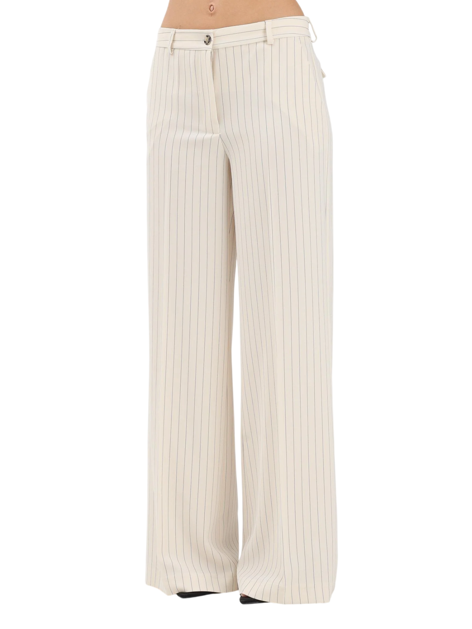 Vicolo pantaloni palazzo donna in fantasia gessata panna TAB0206 ECRU VICOLO 