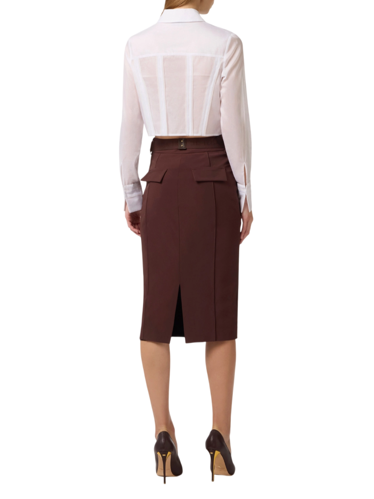 Elisabetta Franchi gonna tubino in tessuto tecnico marrone GO15961 644 ELISABETTA FRANCHI 