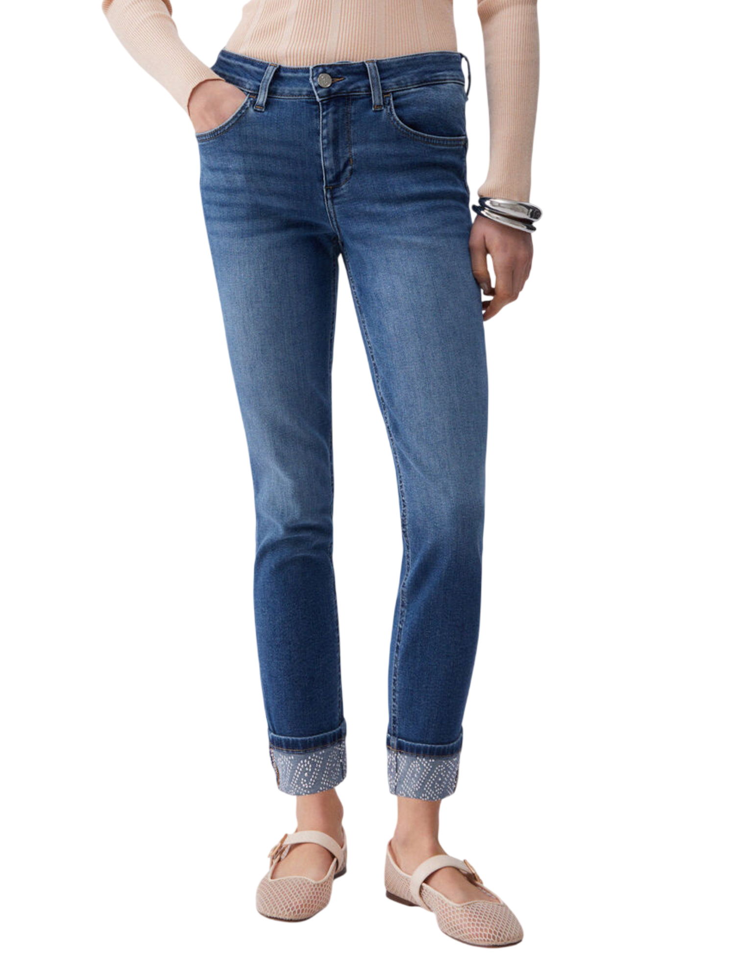 Liu Jo jeans Monroe slim con risvolto gioiello lavaggio blu UA6006D0305 78967 LIU JO 