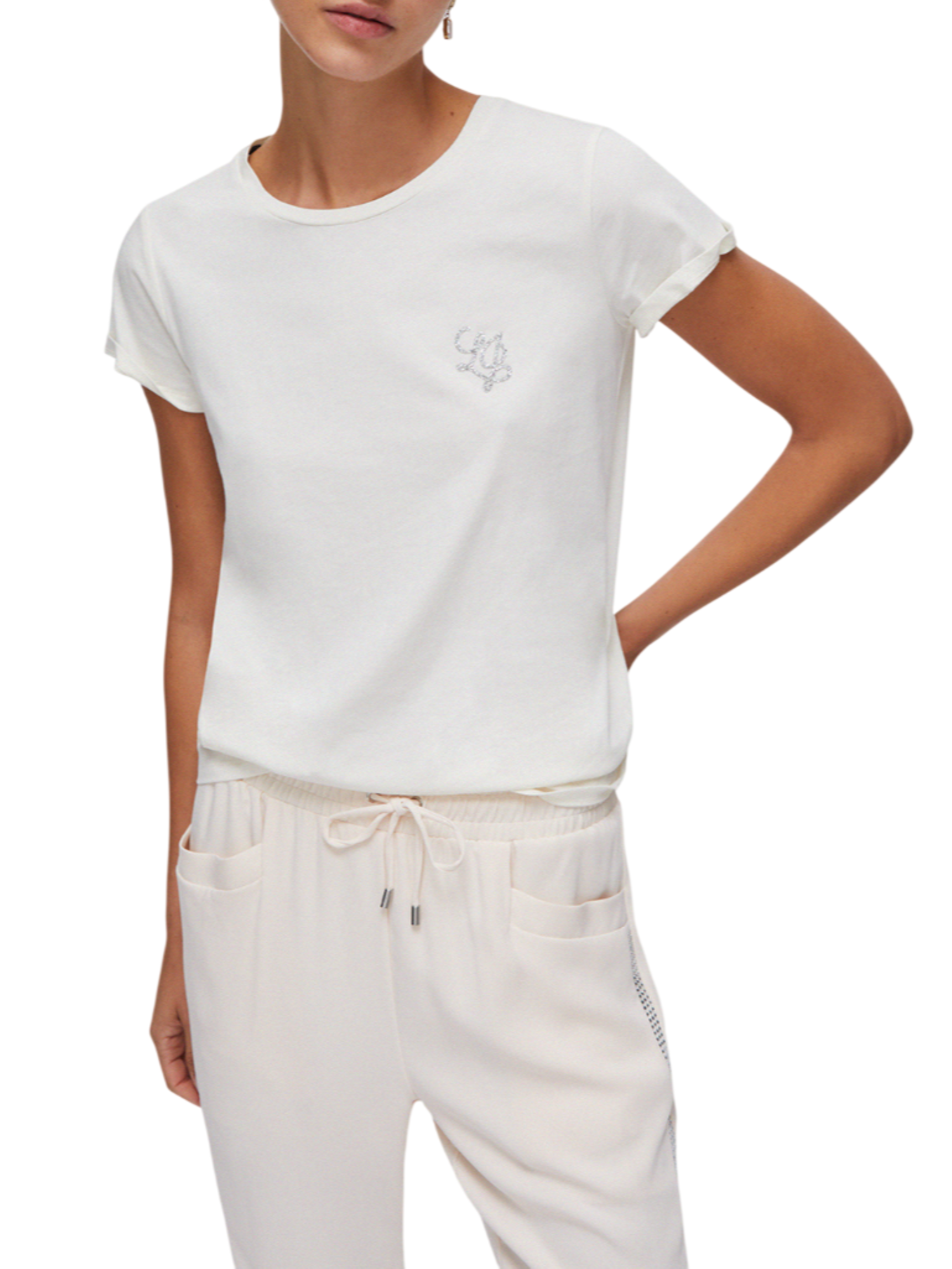Liu Jo T-shirt manica corta con logo strass panna TA6056JS923 P9192 LIU JO 