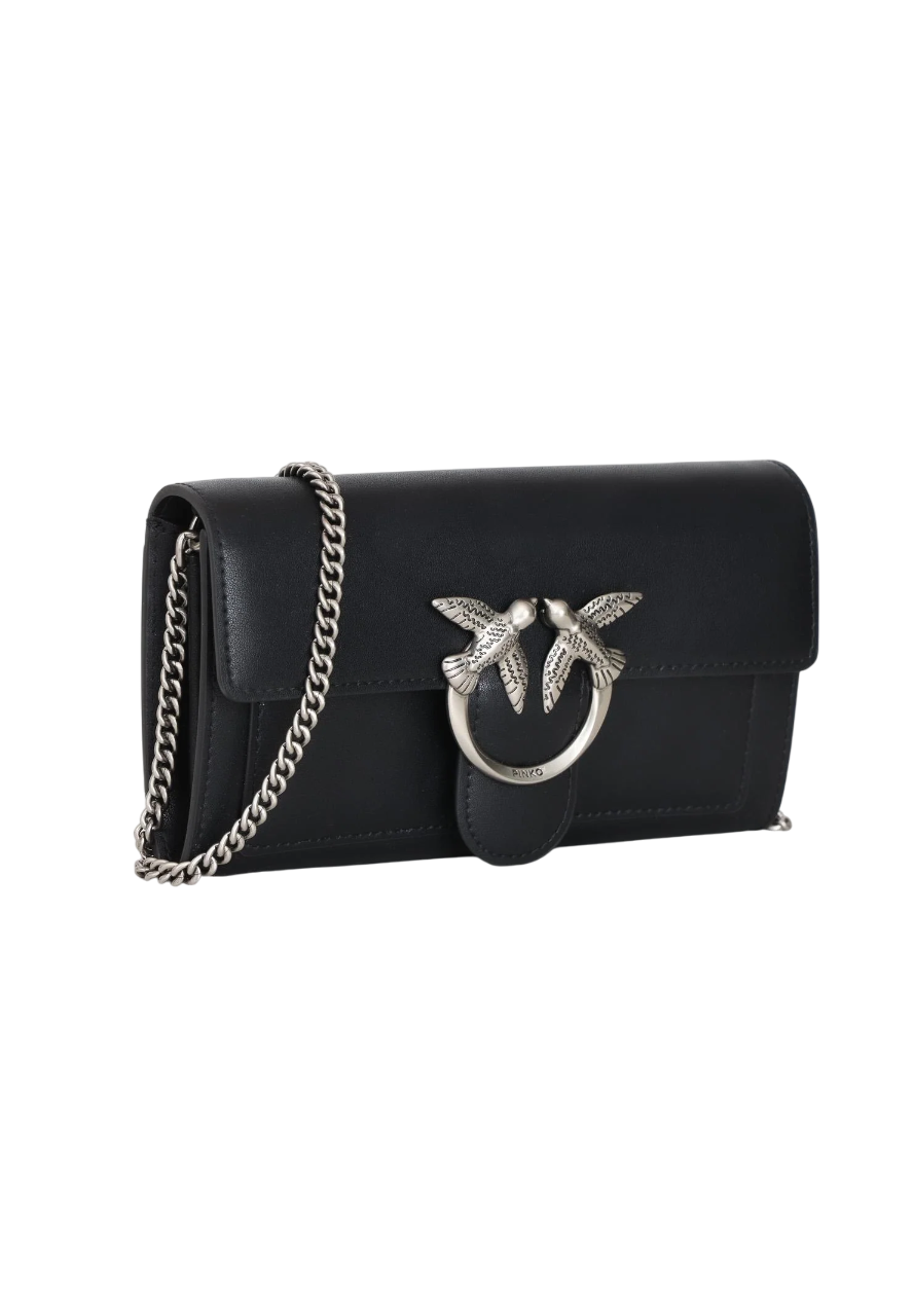Pinko pochette Love One Wallet in pelle nero argento 100062-A0F1 Z99O PINKO 