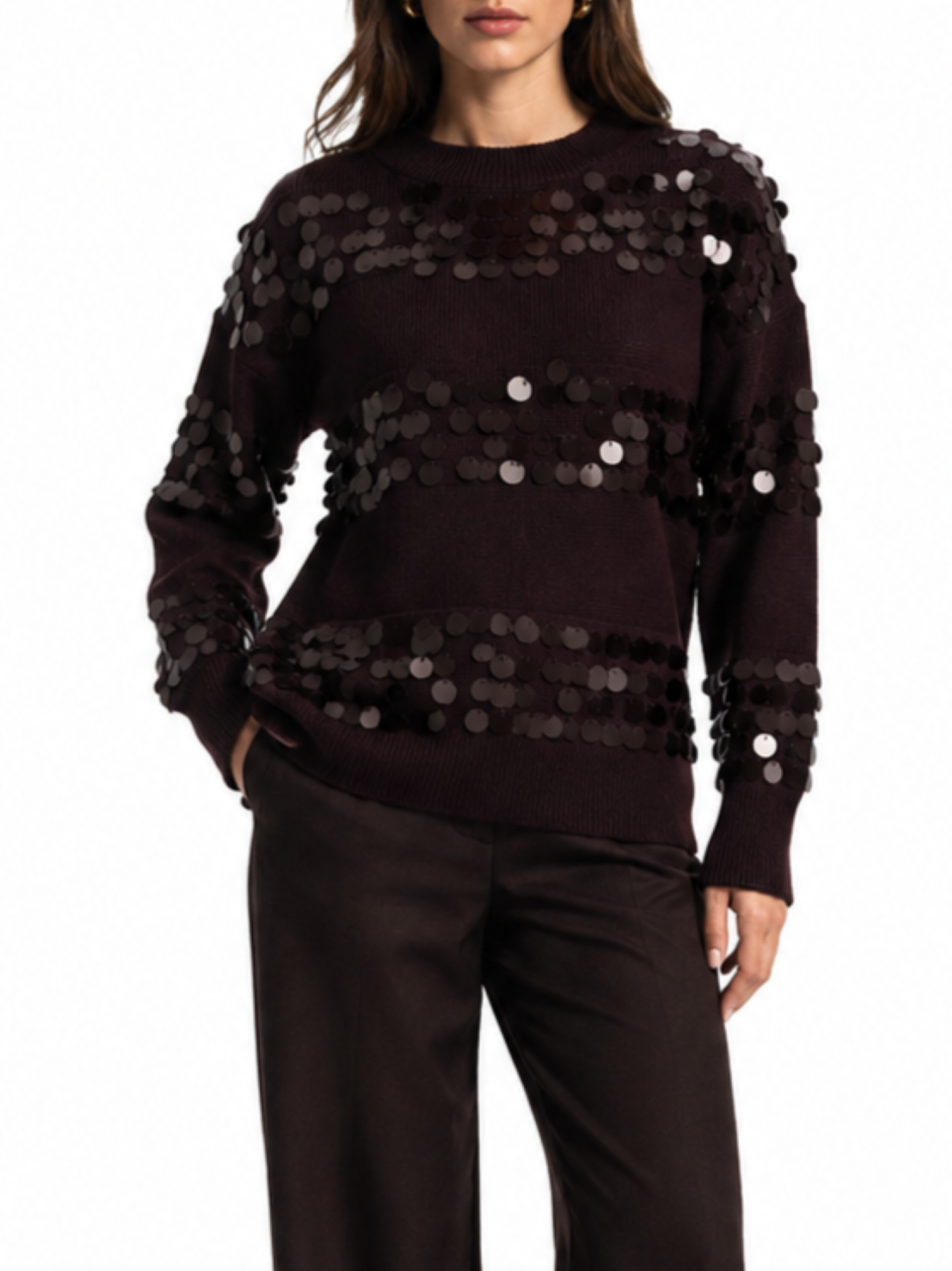 Opificio maglia donna con paillettes marrone DS6251 CHOCOLATE Opificio 4.0 