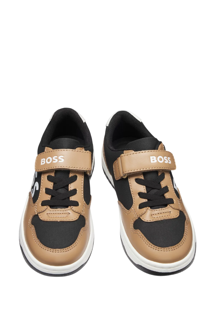 Boss sneakers in pelle e tessuto nero beige