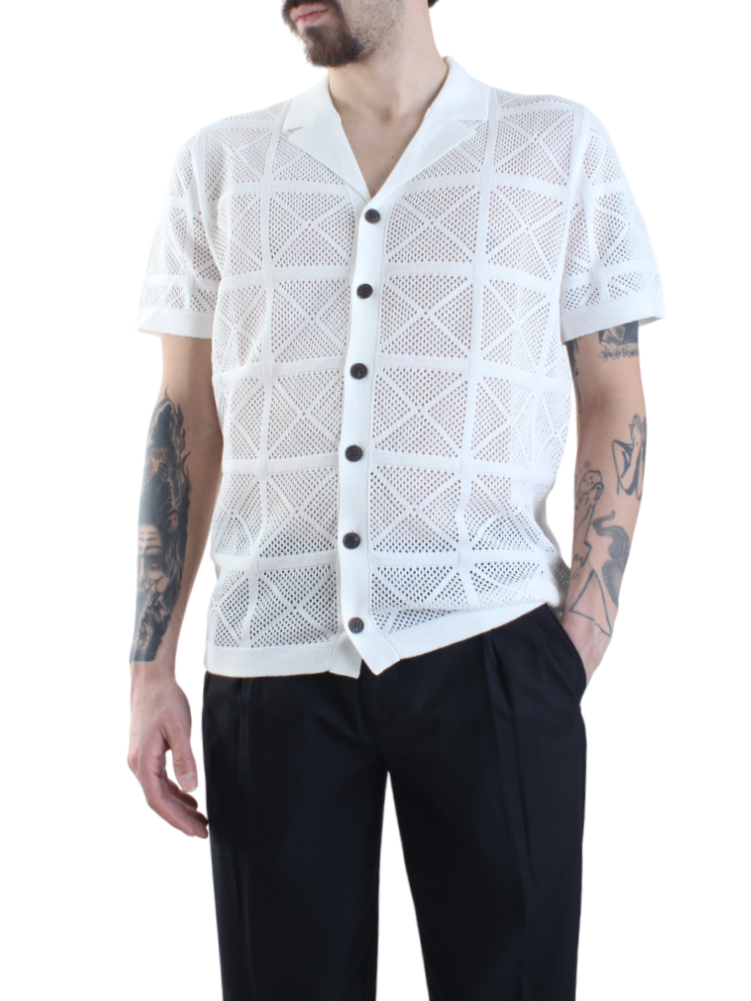 Opificio 4.0 camicia traforata manica corta bianco latte 651163 BIANCO Opificio 4.0 