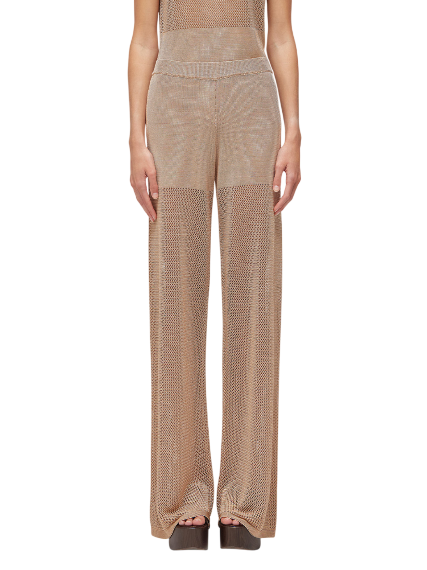 Blugirl pantaloni gamba larga crochet in viscosa beige RA6046MA87R X0768 BLUGIRL 