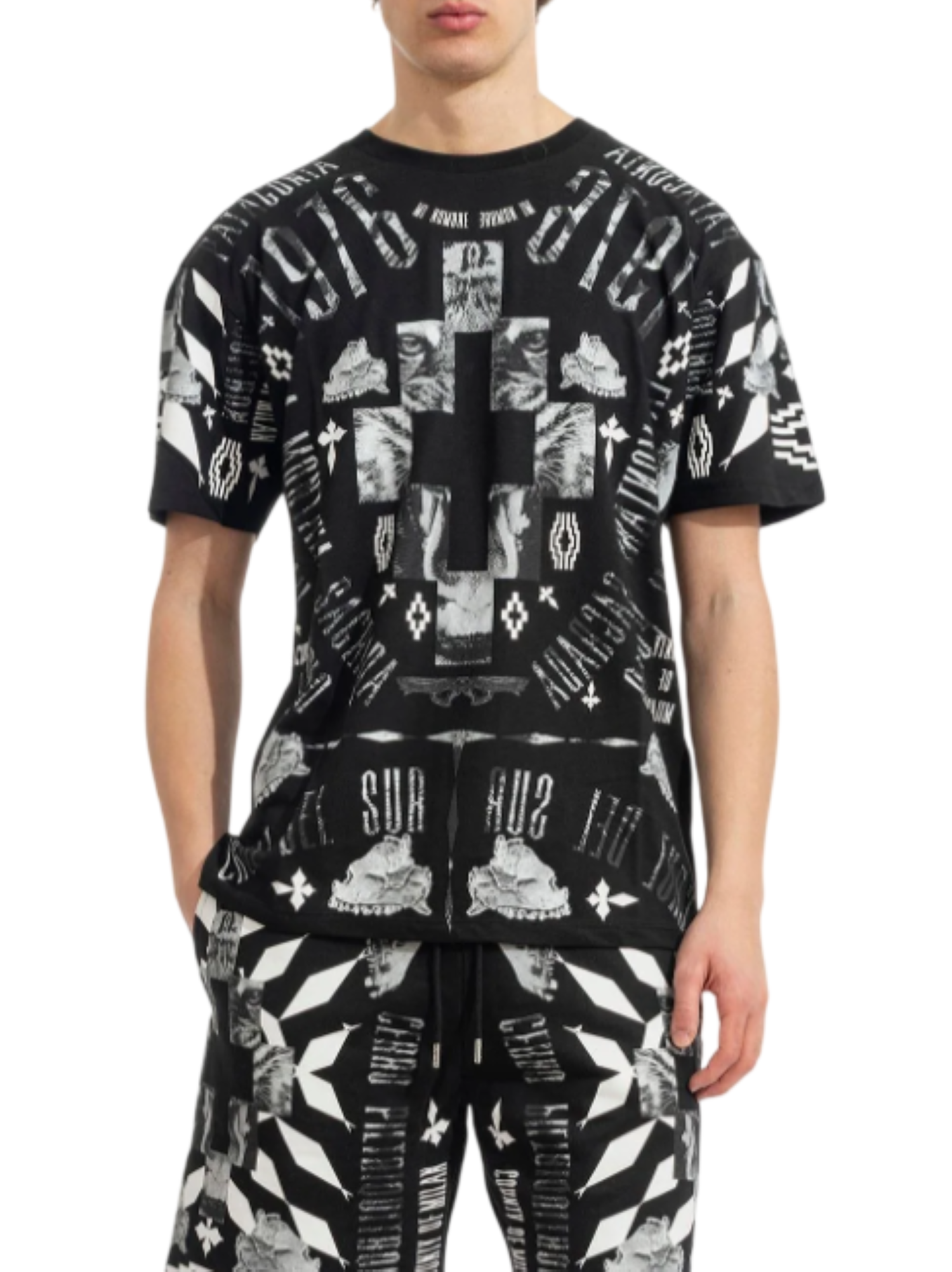 County of Milan T-shirt uomo manica corta con stampe tigre nero CMMATH036 110 COUNTY OF MILAN 
