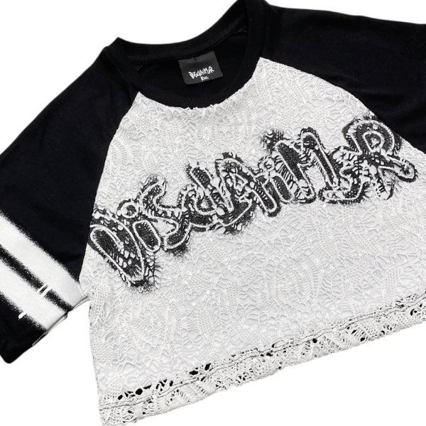 Disclaimer T-shirt crop bambina con pizzo nero bianco 58941 BIANCO-NERO DISCLAIMER 