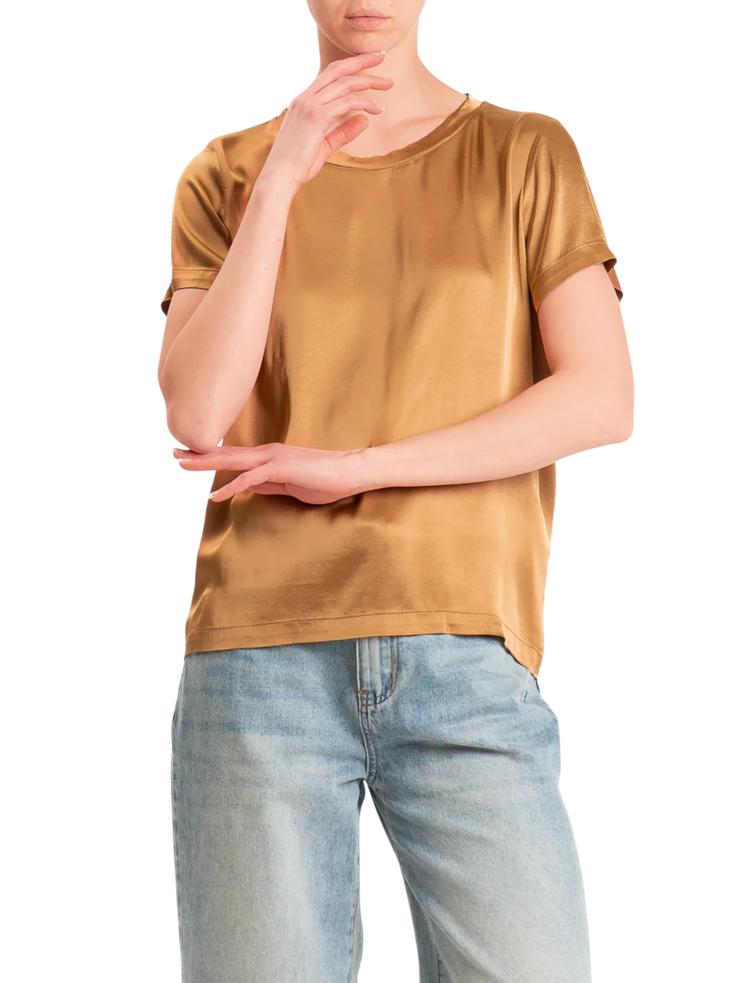 Vicolo T-shirt donna in raso manica corta marrone caramello TAB0083 BRONZO VICOLO 