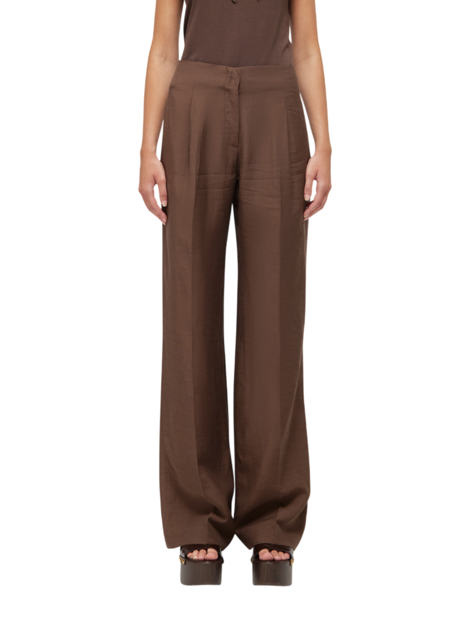 Blugirl pantaloni wide leg misto lino marrone RA6094T8823 90913 BLUGIRL 