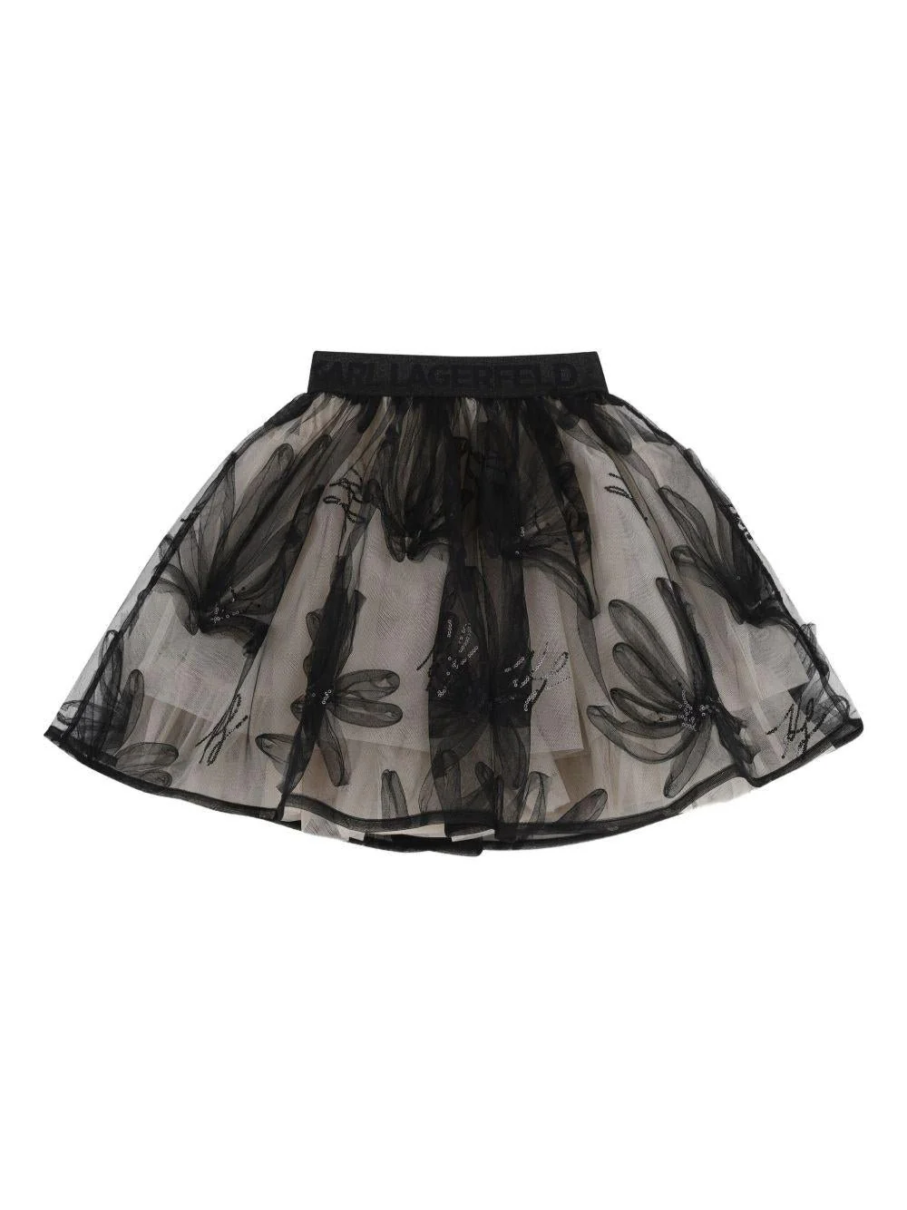 Karl Lagerfeld gonna in tulle con ricami floreali nero beige Z31121 PIETRA CHIARA KARL LAGERFELD KIDS 
