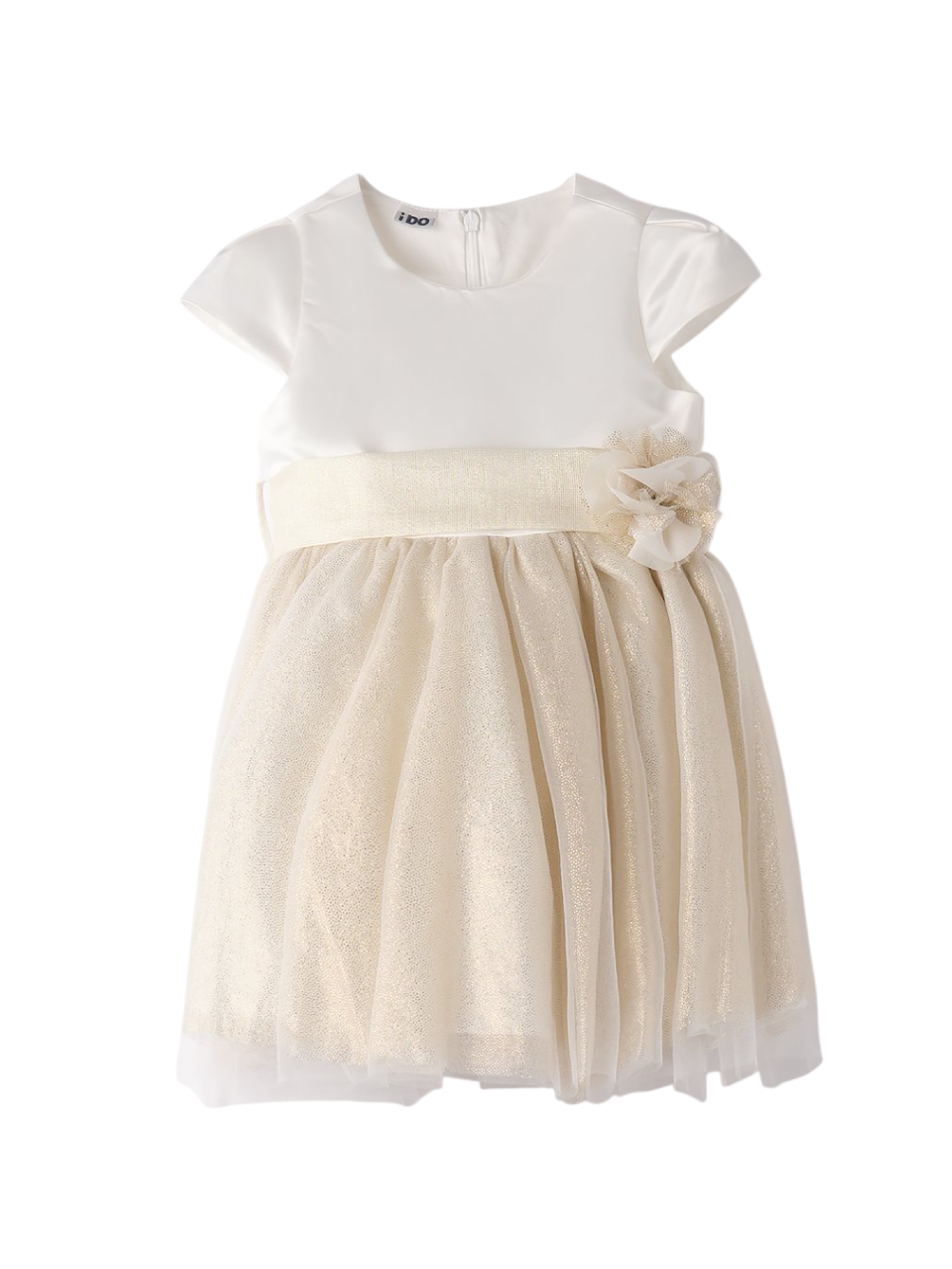 iDo abito elegante satin con gonna in tulle bianco beige 4B341 0112 iDO 
