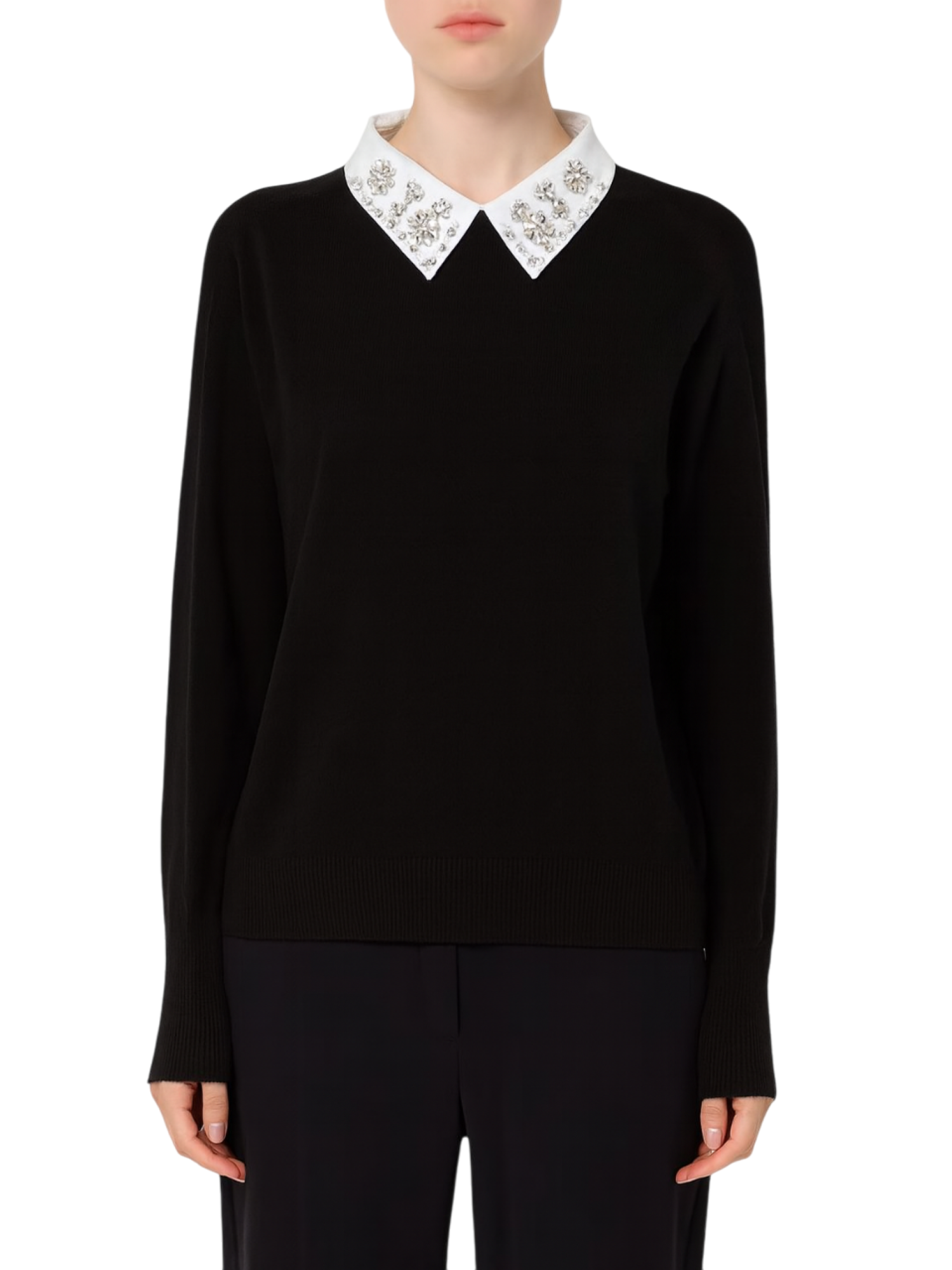 Sandro Ferrone maglia donna con colletto gioiello nero S9YBFNANTES NERO Sandro FERRONE 