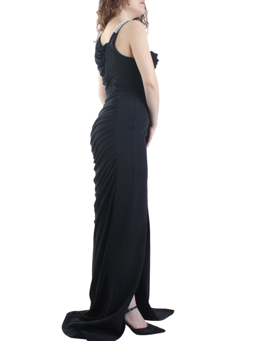 Atelier Legora abito lungo drappeggiato con bretella gioiello nero AT108-15 NERO A.LEGORA 
