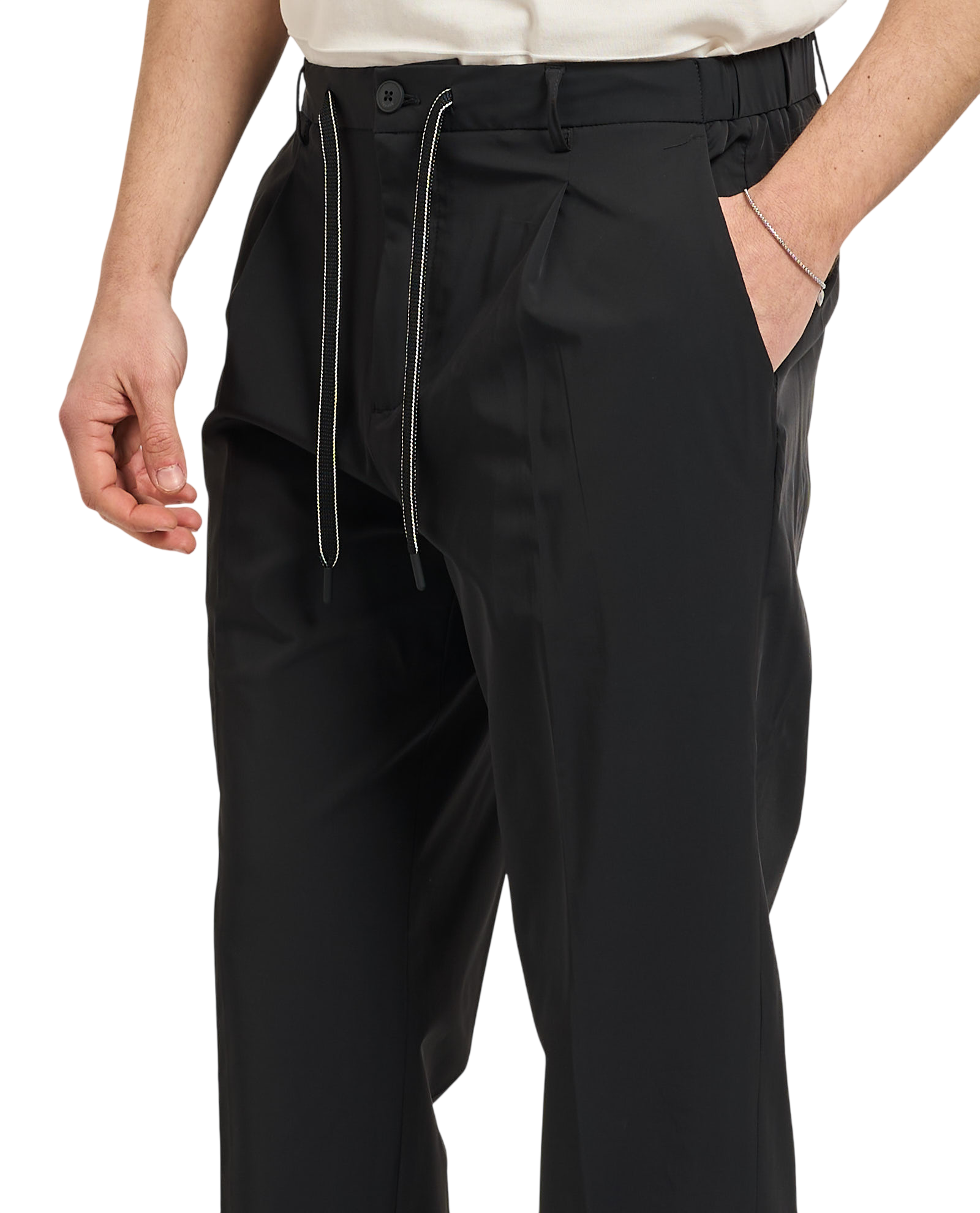 Yes Zee pantaloni uomo slim in nylon nero P670-KQ00 0801 YES-ZEE 