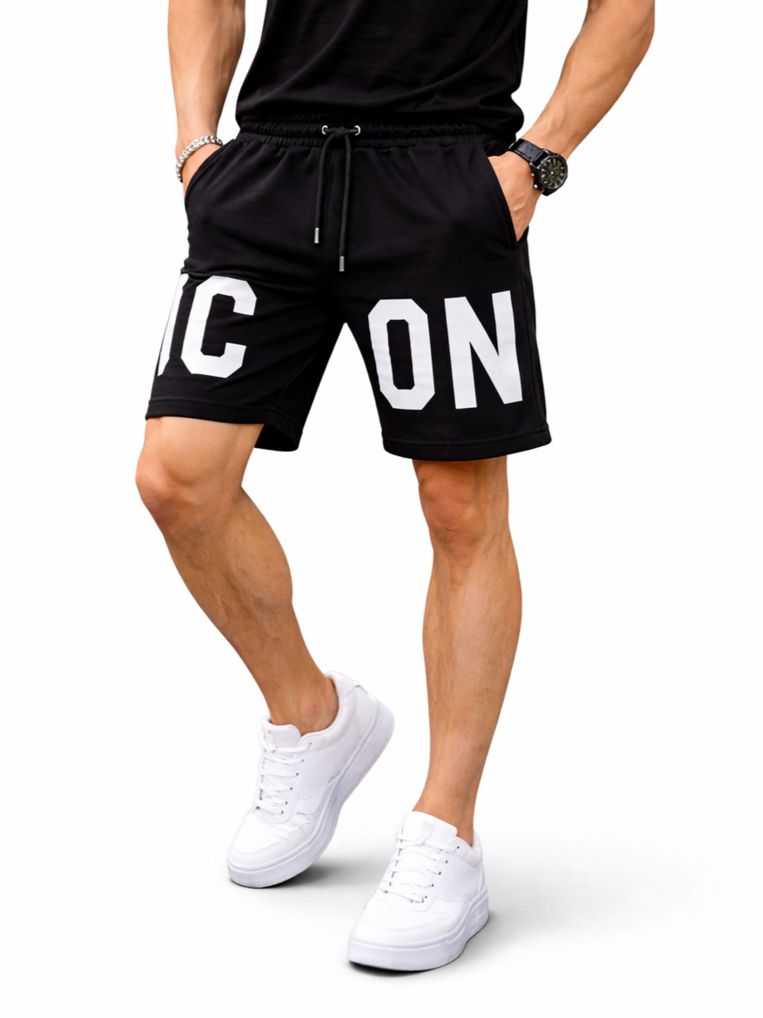 Icon bermuda uomo con maxi logo nero IUB004 NERO-BIANCO ICON 